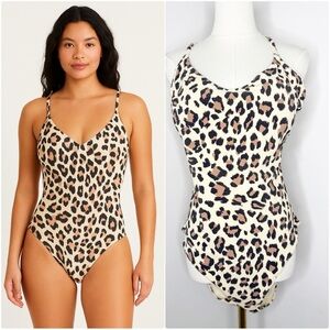 Aerie Buzzed Terry Leopard Strappy Back One Piece Swimsuit XXL